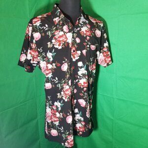 Into The AM Men's XL Black Floral Short Sleeve Button Up Retro Party City